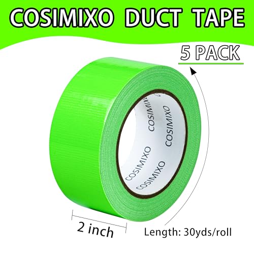 Image of COSIMIXO 5-Pack Green Heavy Duty Duct Tape, 2 inches x 30 Yards, Strong, Flexible, No Residue, All-Weather and Tear by Hand - Bulk Value for Repairs, Industrial, Professional Use