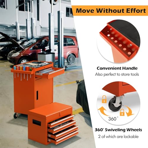 HOMFME Rolling Tool Cabinet, 2 in 1 Detachable Tool Chest with Drawers, Wheels, Hooks, Side Handle, Lockable Metal Tool Box Cart Trolley for Garage Workshop (Orange) 5 HOMFME Rolling Tool Cabinet, 2 in 1 Detachable Tool Chest with Drawers, Wheels, Hooks, Side Handle, Lockable Metal Tool Box Cart Trolley for Garage Workshop (Orange) - Image 5