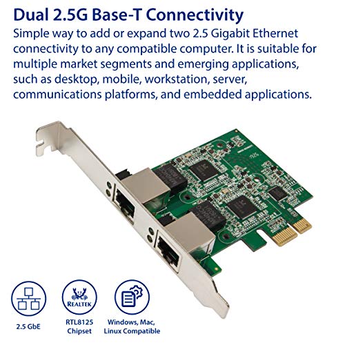 Image of Syba Dual 2.5 Gigabit Ethernet PCI-E Network Expansion Card RJ45 LAN Adapter Low Profile Bracket SD-PEX24066