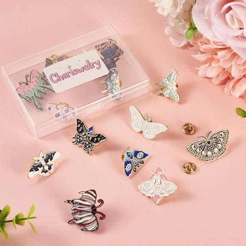 Image of Cheriswelry 16Pcs Butterfly Theme Enamel Pins Set Enamel Butterfly Lapel Pins Insect Animal Brooch Pins 14-30mm for Clothes Jacket Bags Backpack Hats Decoration
