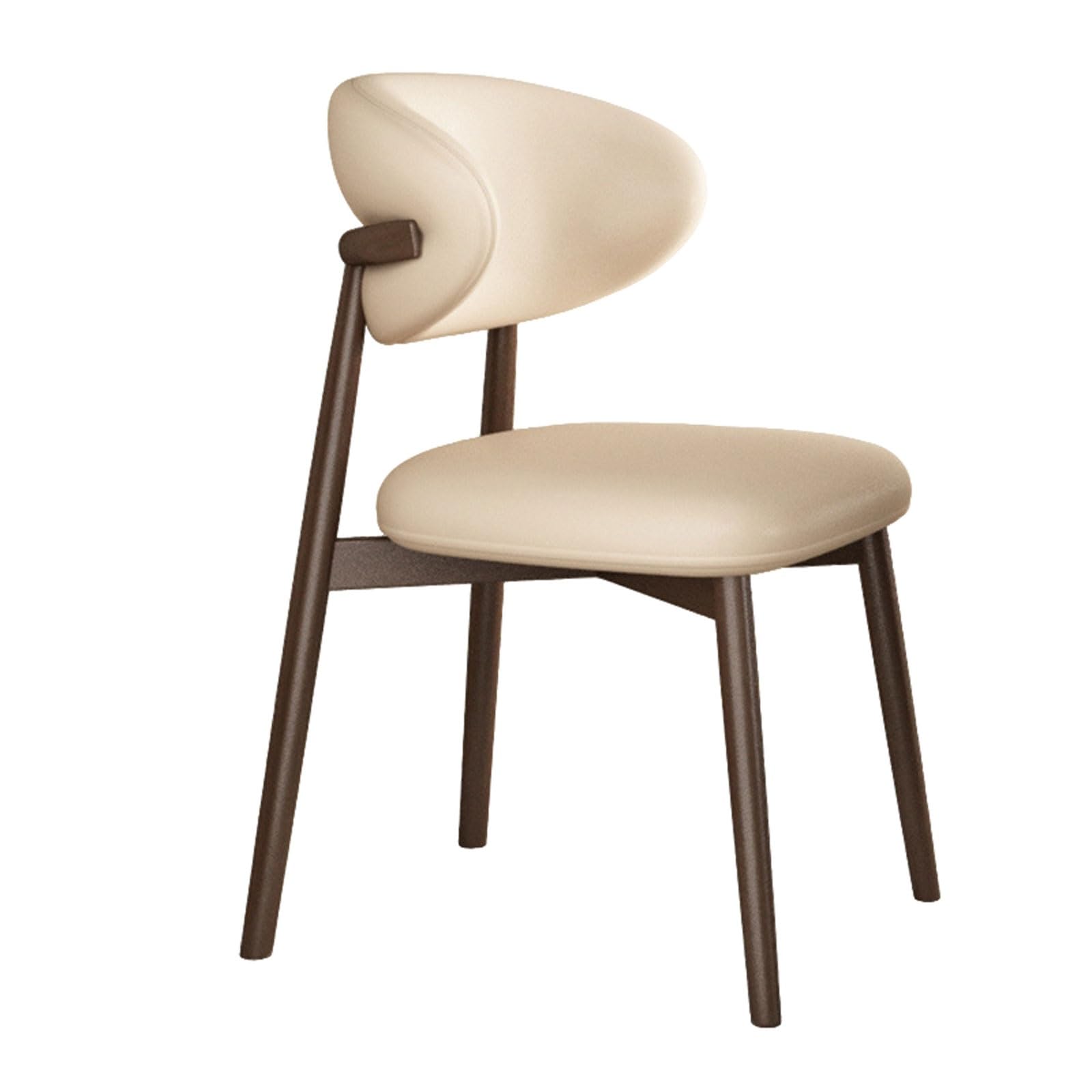 MESCXTY Mid Century Modern Dining Chairs Wooden Farmhouse Leather Upholstered Kitchen Side With Curved Backrest & Legs(Walnut+Beige)