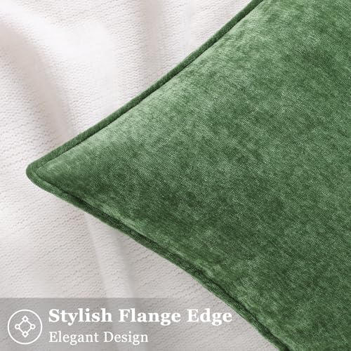 decorUhome Christmas Couch Throw Pillow Covers 20x20 Set of 2, Decorative Soft Euro Neutral Chenille Pillow Covers with Elegant Design for Sofa Bed Living Room Home Decor, Moss Green