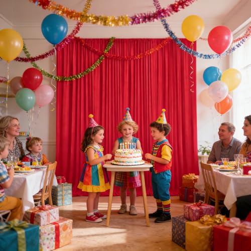 Image of 10ft x 10ft Red Backdrop Curtains for Parties, Polyester Fabric Backdrop Drapes with Rod Pockets for Weddings, Birthday, Halloween, Photography, Christmas Party Background Curtain, 2 Panels