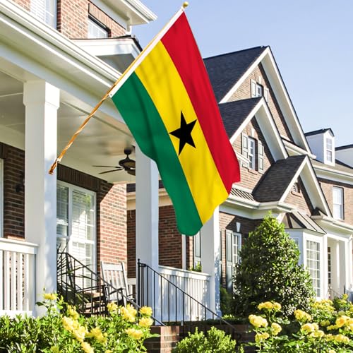 Image of Ahfulife Ghana Flag 3x5 Ft, 2 Pcs Large Ghanaian National Flags for Outdoor Indoor, Double Sided with Brass Eyelets for World Cup, Party, Garden, Bar, Street Decor