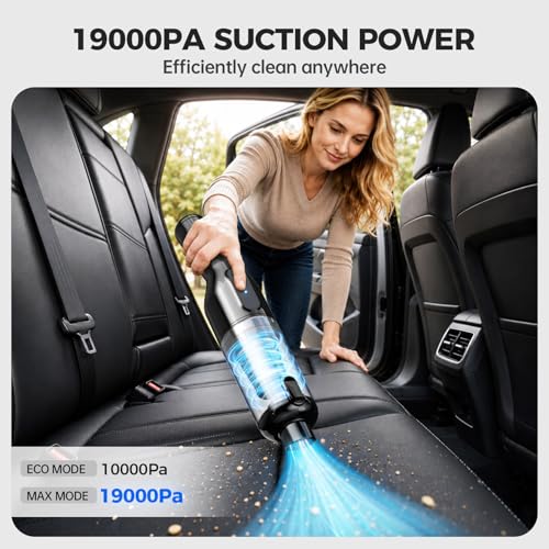Image of dormzie Handheld Vacuum Cordless, Car Vacuum with 19000Pa Powerful Suction,1.3 lbs Lightweight, Type-C Charge, Multiple Accessories for Car Home Office Pet