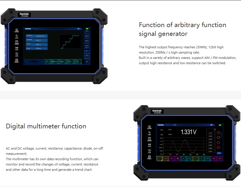 Hantek TO1000 Series Oscilloscope displaying waveforms