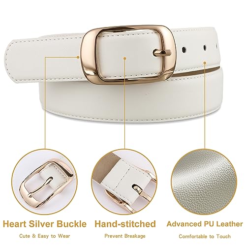 Stylish White Belts for Women Leather Belt with Gold Buckle Ladies Waist Belt for Party Casual Suits4