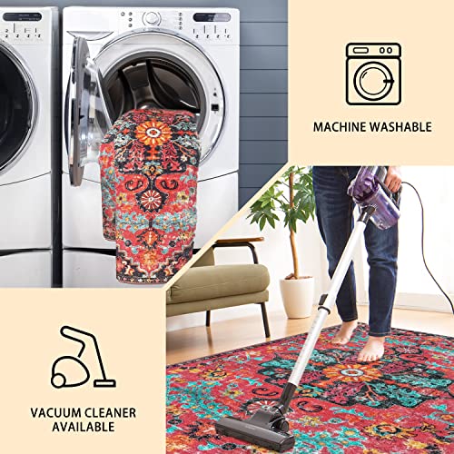 Earthall Washable Rug Kitchen Runner - 2X8 Bohemian Bathroom Rugs, Vintage Boho Hallway Runner, Non-Slip Oriental Colorful Accent Rugs For Living Room, Indoor Outdoor Door Mats Carpet #TOP6