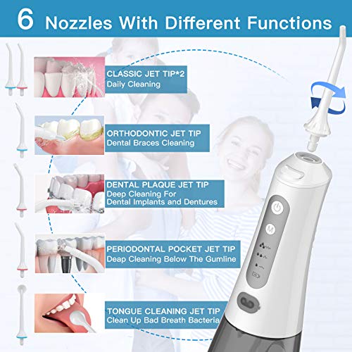 Water Flosser for Teeth, Professional Cordless Dental Oral Irrigator with 300ML Water Tank, 6 Mode, 6 Jet Tips, Portable and Rechargeable Waterproof Water Floosers For Home and Travel - Thumbnail 3