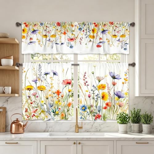 Image of HASTHIP 3PCS Spring Kitchen Curtains and Valances Set