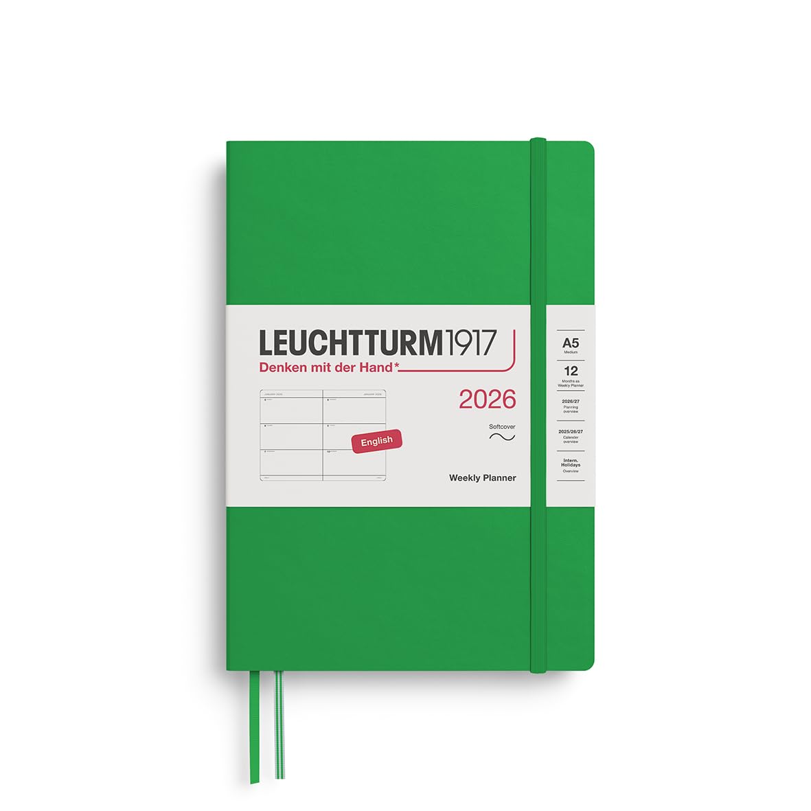 LEUCHTTURM1917 372740 Wochenkalender Medium (A5) 2026, Softcover, Spring Leaf, Englisch