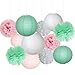 Produktbild Mix aus 12 Seidenpapier-Blumen zum Aufhängen in rosa, minzgrün, weiß, Hochzeitspompon, Girlande, Geburtstage, Babyparty