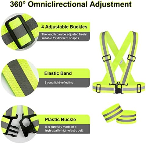 RYACO Reflective Running Gear, Wearable range 66-136cm, Reflective Running Vest, 2 PCS Safety Vest with Reflective Strips, for Night Running Cycling Hiking Motorcycle, for Men, Women, Kids