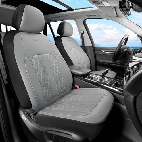Image of Coverado Universal Leather Seat Covers Front Seats, Front Seat Covers for SUV, Pickup Truck, Sedan, Automotive Vehicle Interior, Waterproof and Durable All Weather Protector，Gray