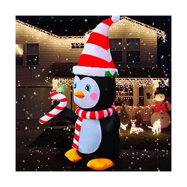 SEASONBLOW - Pingouin de Noël gonflable avec écharpe et bonbons - Décoration pour jardin, jardin, maison, fête, intérieur ou extérieur, décoration de Noël 51k9n0vtBXL. SS600