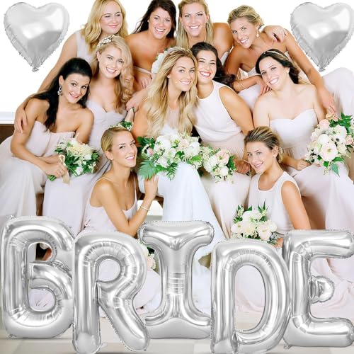 Image of 40 Inch Silver BRIDE Letter Balloons, Bachelorette Bridal Shower Decor