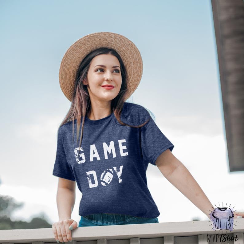 Condition photo showing New/Like New for game day tshirt woman sunday funday shirts vintage football shirt funny baseball graphic tee tops x-large blue-v