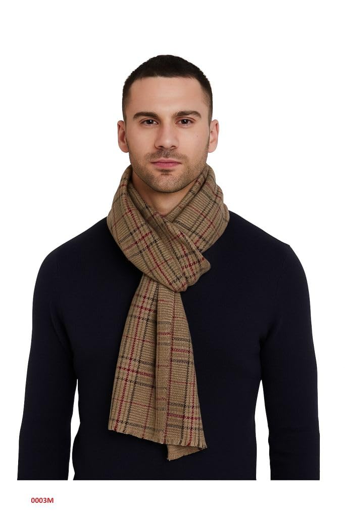 essentiele MEN MIX TARTAN CHECK BEIGE-RED COLOR WOOL TOUCH WINTER MUFFLER-picture-21