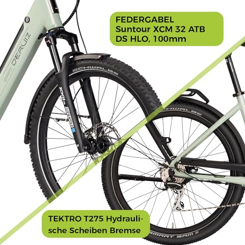 DERUIZ Quartz SUV E-mountainbike 27,5 inch met 644 Wh accu, 250 W 55 Nm motor, hydraulische remmen, 8 versnellingen derailleur, RH 46 cm, offroad & city elektrische fiets voor dames en heren, max. 150 - Afbeelding 5