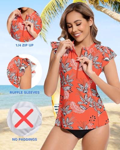 WOWENY Women Rash Guard Ruffle Sleeveless Swim Shirts Sun Protection Swimsuit Top Bathing Suit No Bottom3