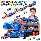 DAQI Dinosaurios Juguetes para Niños, 3 en 1 Camión de Juguete de Dinosaurios con 12 Coches, Carritos Juguetes para...