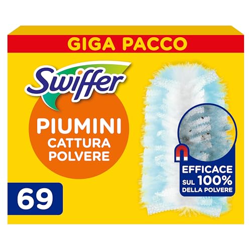 Swiffer Duster Piumini Cattura Polvere, 69 Piumini, Cattura e Intrappola Polvere e Sporco, Raggiunge I Punti più Difficili della Casa, Giga Formato