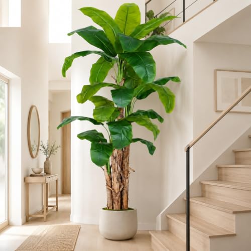 Image of 10ft Extra Tall Artificial Banana Tree, Fake Banana Leaf Plant with 27 Faux Banana Leaves, Perfect for Home Indoor Outdoor Patio Office Tropical Decor