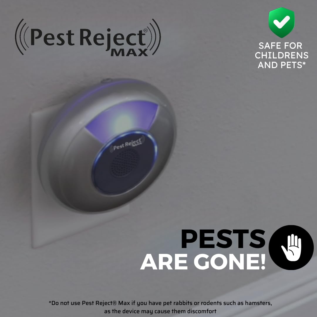 MAX, Repelente Efectivo de plagas, Insectos y roedores, Más Potente y Más Efectivo, Tecnología Electromagnética + Ultrasonido, Frecuencia Variable (1 Unidad)