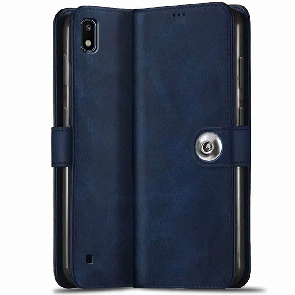 TheGiftKart Genuine Leather Finish Flip Back Cover Case for Samsung Galaxy A10 | Inbuilt Pockets & Stand | Wallet Style | Designer Button Magnet Flip Cover Back Case for Samsung Galaxy A10 (Blue) (B0BSTSJM47) Amazon Price History, Amazon Price Tracker