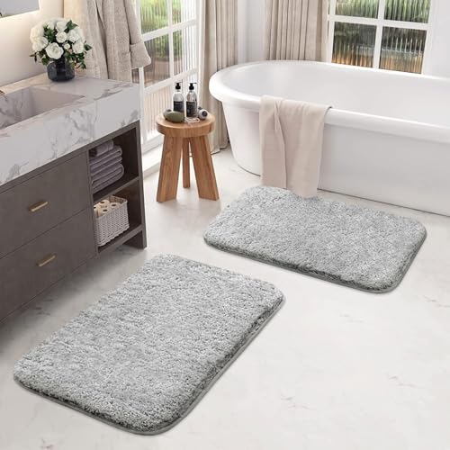 Image of LUXE HOME INTERNATIONAL Microfiber Rectangular Home Bath Mat Super Soft Non Slip Vegas Mats for Bathroom, Kitchen, Bedroom, and Door (40X60 Cm, Silver) Pack of 2