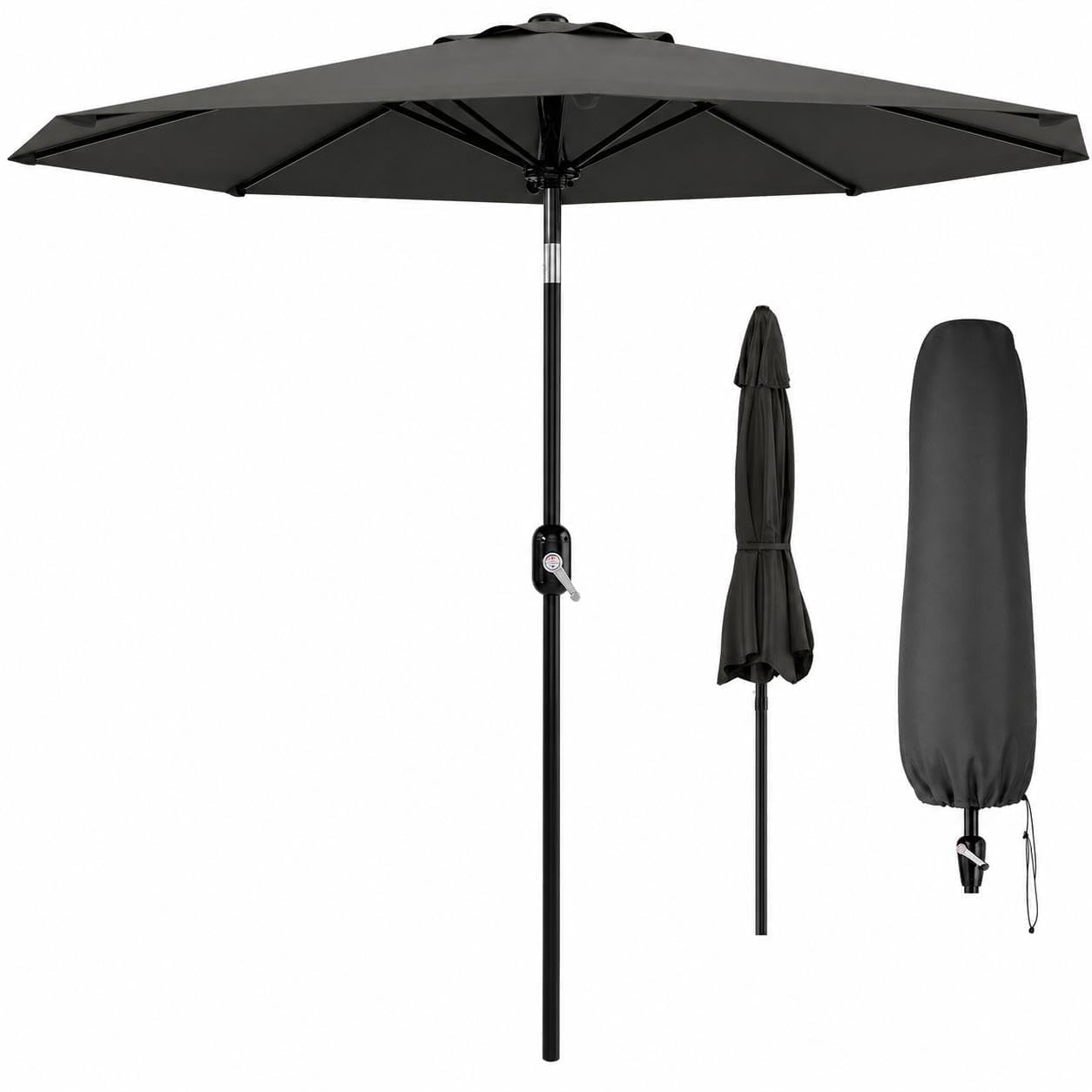 Garvee Sonnenschirm mit Kurbel 270 cm | UV-Schutz bis UPF 50+, Belüftetes Design, Kurbelvorrichtung Neigung neigbar, Für Balkon, Garten, Terrasse und Strand