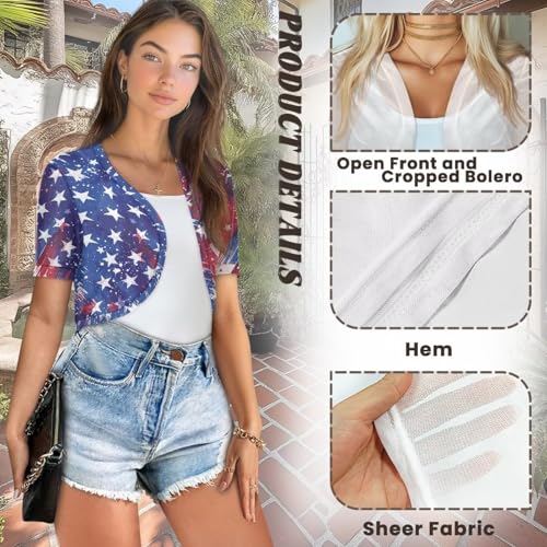 Image of Womens Short Sleeve Bolero Shrug Open Front Knit Cropped Cardigan Shoulder Cover for Dress Cute Casual Knit Cover Up