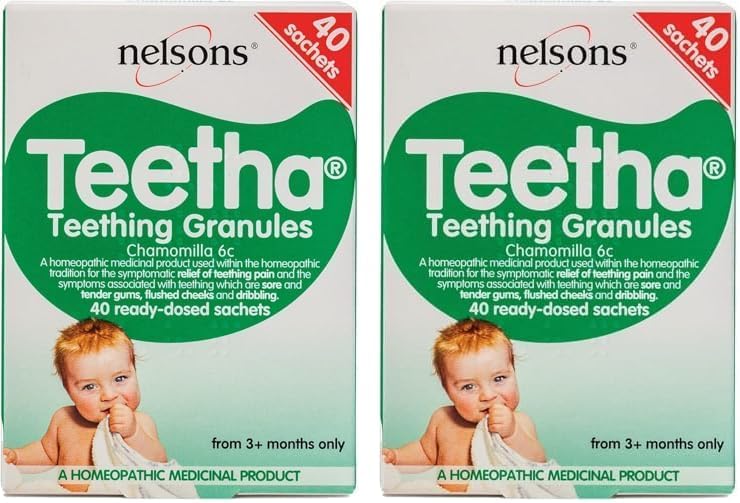 Teetha Baby Teething Granules, 40 Sachets, 3+ Months, 6c Chamomilla, Homeopathic Relief for Soothing & Calming Teething Symptoms, System-Booster for Babies & Toddlers (Pack of 2)