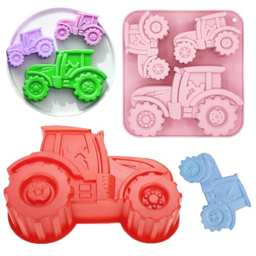 Moule à Tracteur en Silicone,Haoyanger 2PCS Moule À Gâteau Tracteur 3D Enfant Antiadhésif Moule Cuisson pour Voiture pour Chocolat Gâteau de Fête,Pain...