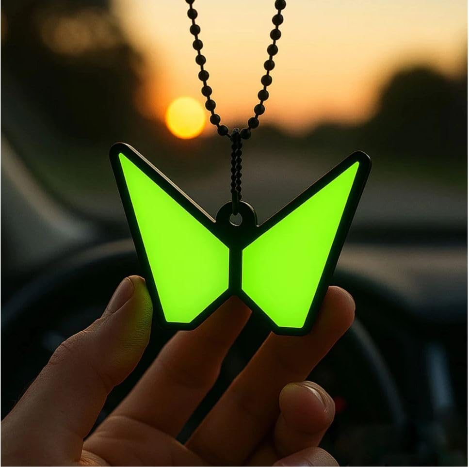 Image of Premium Mahindra new Logo Green Fluorescent car Mirror Hanging with Metal Chain