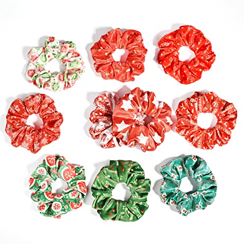 Christmas Hair Scrunchies Elk Santa Claus Snowflake Velvet Elastic Hair Bands 10pcs Glittery Hair Scrunchy Christmas Ponytail Holders Christmas Women Girls Hair Accessories