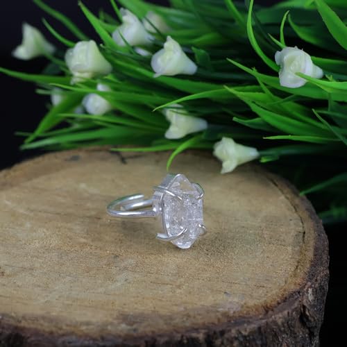 Image of Crystu Natural Herkimer Gemstone Adjustable Ring for Unisex