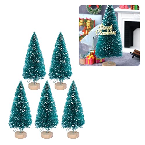 5 Mini Alberi Di Natale Artificiali Con Neve E Base In Legno – Decorazioni Fai Da Te Perfette Per Tavolo E Cameretta - 2