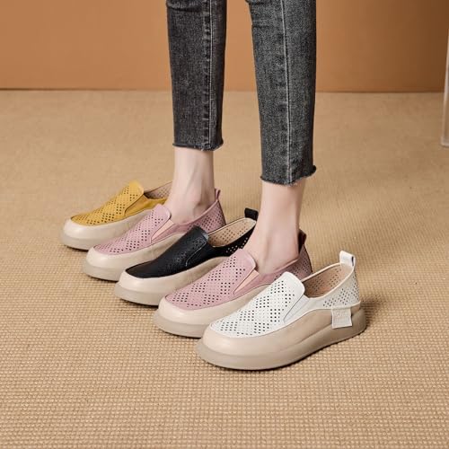 Women's Hollow Platform Wedge Leather Loafers,Summer Comfortable Slip On Breathable Orthopedic Sneakers Fashion Walking Penny Shoes4
