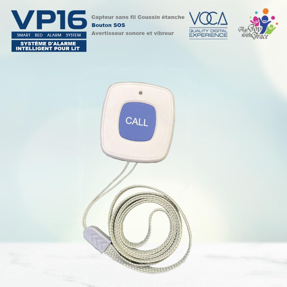 Alarme de lit VOCA VP16 sous matelas pour personnes âgées, tapis de détection sans fil avec alerte précoce et téléavertisseur, alarme de sécurité pour lit, prévention des chutes, pour personnes âgées
