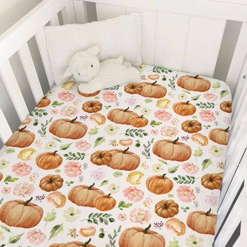 Vintage Fall Pumpkins Boho Floral Baby Crib Fitted...