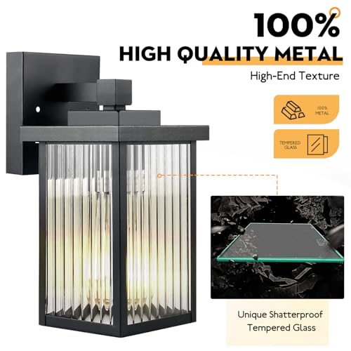 Image of 2 Pack Modern Farmhouse Outdoor Wall Lights,IP65 Waterproof & All-Metal Build,Textured Tempered Glass for Soft, Elegant Glow for Porch, Garage, Front Door