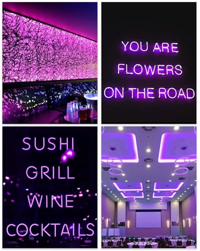 Image of ALITOVE Neon Lights Strip Purple Silicone Flexible LED Rope Light for Bedroom DIY Neon Signs Bar Wall Decor 12V DC 16.4ft /5m 600 LEDs Waterproof【No Power Adapter & Controller】