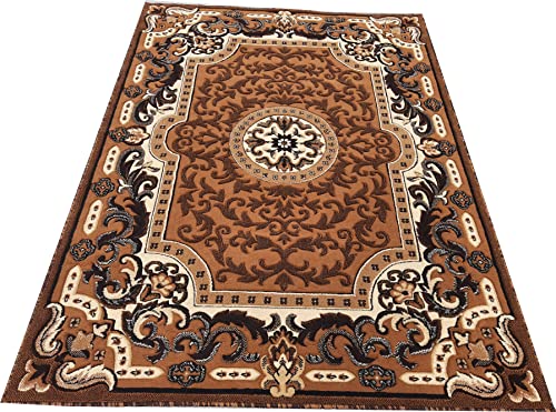 Image of Beautiful American Combination Floral Design Acrylic Touch Carpet for Living Room & Drawing Room with 1 Inch Thickness(180X240 Brown Colour) 6x8 Feet