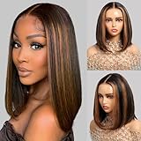 Arabella 13x4 HD 1B/30 Highlight Bob Wig Wear And Go Glueless Bob Wig Human Hair Ombre Lace Front Wig Human Hair Pre Plucked With Baby Hair Bob Wig Human Hair Lace Frontal Wig 180% Density 10inch