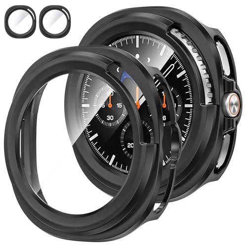 Tensea [2Pack for Samsung Galaxy Watch 8 Classic 2025 Screen Protector Case 46mm Accessories Protective Face Cover for 46 mm Hard Bumper Built-in Tempered Glass Film for Women Men