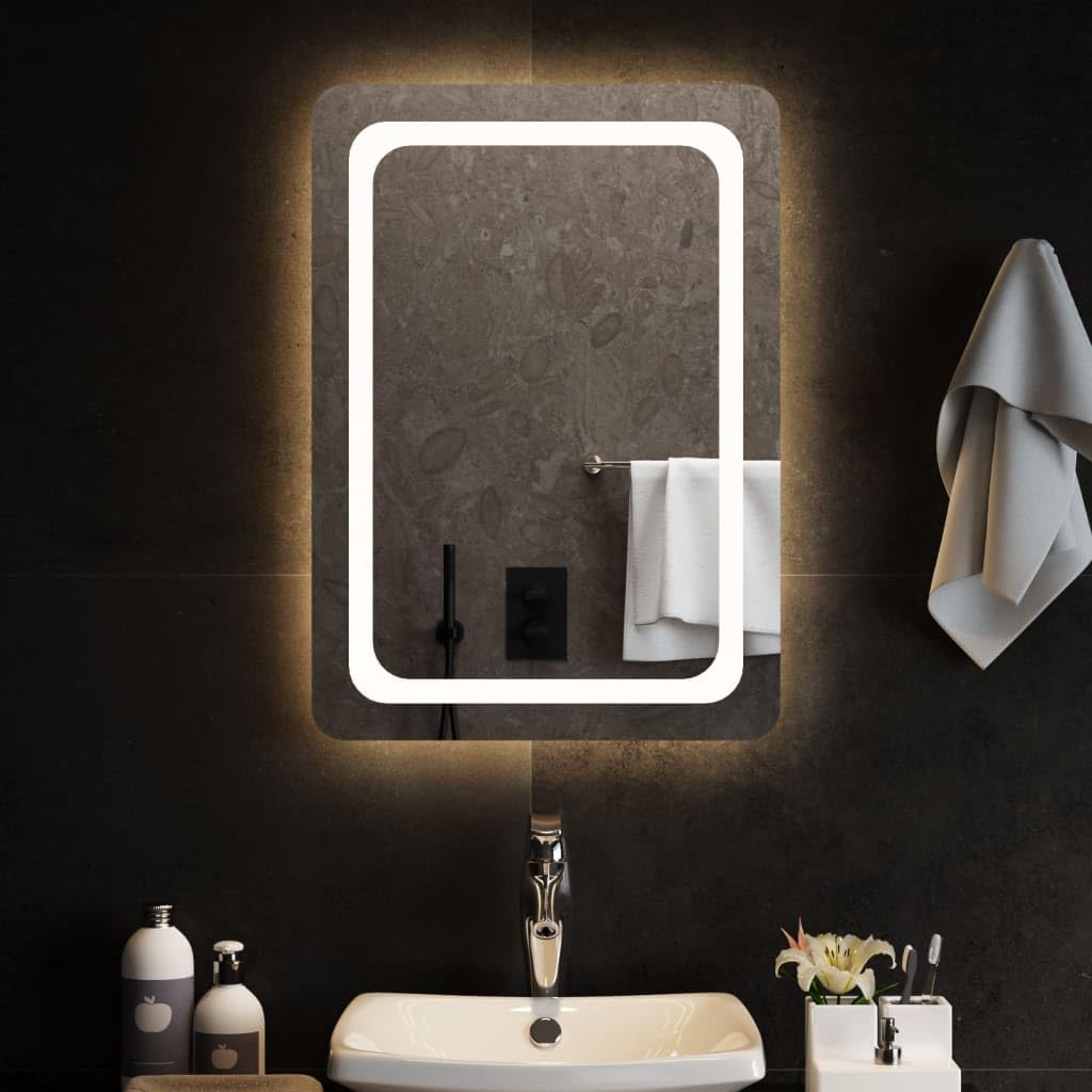 LED Badspiegel 50 x 70 cm Glas mit Beleuchtung IP65 USB Anschluss Wand Spiegel für Bad, Kosmetikspiegel, schminken und Rasur