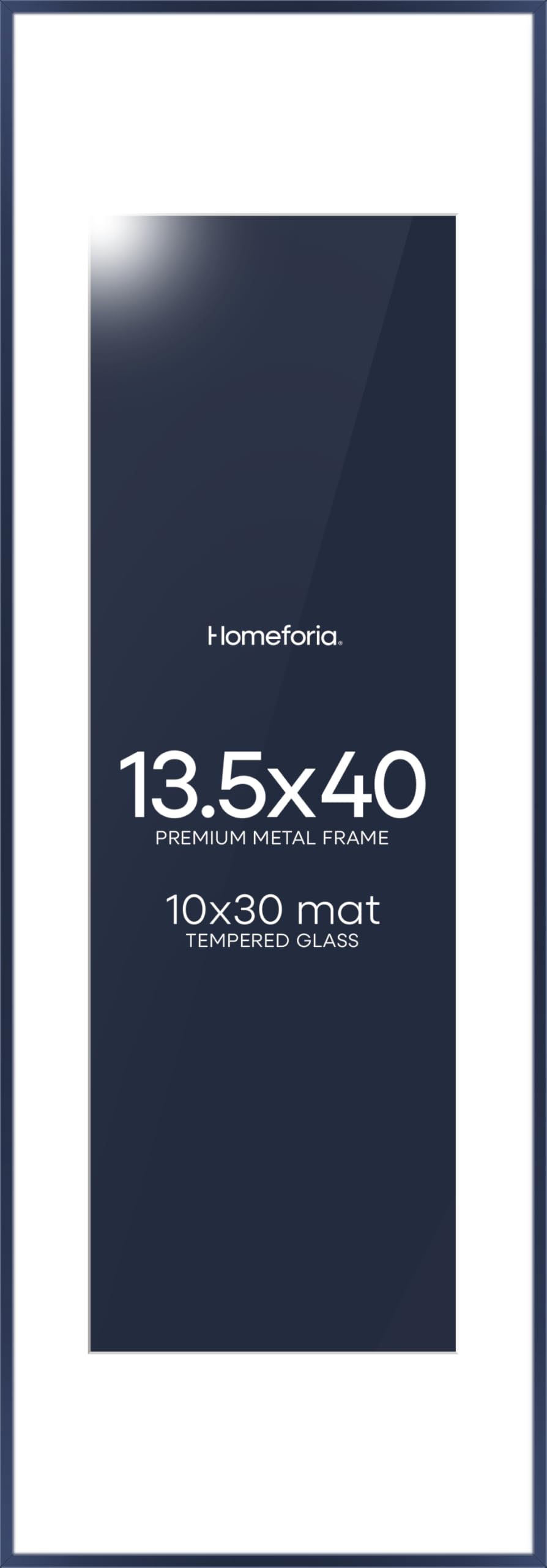 Homeforia 13.5x40 Blue Picture Frame, High-End Metal, 10x30 Mat, Glass | High End Aluminum, Tempered Glass, Acid-Free 10x30 Removable Mat, 13.5x40 in Edge-to-Edge Display 40x13.5, Wall Kit, Set Of 1