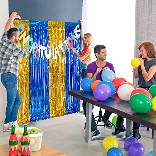 Image of LOLStar Graduation Party Decoration, 2 Pack Blue Gold Foil Fringe Curtains | 3.3 x 6.6 ft Tinsel Streamers Backdrop, Graduation Photo Booth Backdrop for Class of 2026, Prom and Grad Party Decor