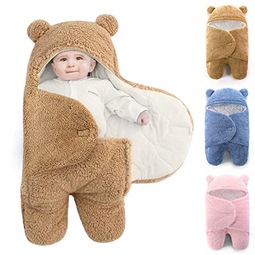 SUPGOMAX Coperta con cappuccio per neonato Teddy, coperta con cappuccio, coperta invernale regolabile da 0 a 6 mesi